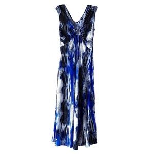 Drama Gold Front Knot Blue White Maxi Dress Size Medium